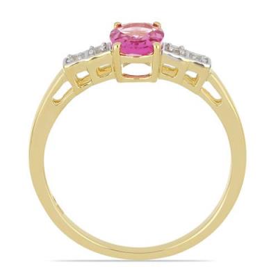 BUY 14K GOLD REAL PINK TOPAZ GEMSTONE WHITE DIAMOND CLASSIC RING